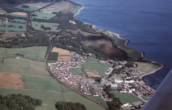 Aerial view of Dunrobin Castle and part of Golspie, East Sutherland, looking NE.