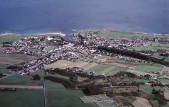 Aerial view of Brora and River Brora, East Sutherland, looking SE.