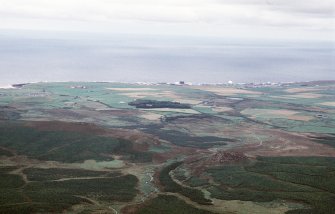 An oblique aerial view of Achvarasdal Burn, Reay, Caithness, looking NNW.