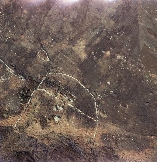 Aerial view of Aultcraggie settlement remains, Strath Brora, East Sutherland, looking NW. 