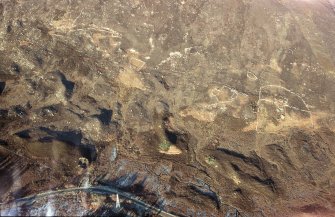 Aerial view of Aultcraggie and Killin Rock settlement remains, Strath Brora, East Sutherland, looking NNW.