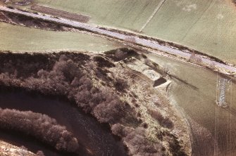 Aerial view of Tom Pitlac motte, Boat of Garten, Speyside, looking WNW.