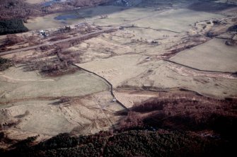 Aerial view of settlement remains at Ballourie/Kincraig Farm, Badenoch & Strathspey looking SE.