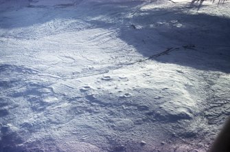 Aerial view of hut circles & field system, Cnoc An-T-Sidhein, Blairmore & Achork, Rogart, Strath Fleet, East Sutherland, looking SE.