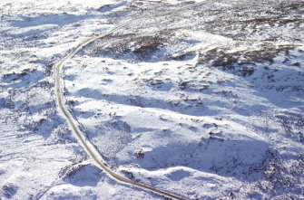 Aerial view of Cnoc Dubh hut circles & cairnfield, East Langwell, Strath Fleet, E Sutherland, looking SSE.