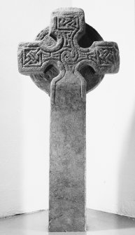 View of face of free-standing cross, (St Vigeans no.15), with restored shaft.