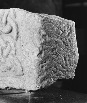 Detail of ogam inscription on side panel of Pictish cross-slab fragment (St Vigeans no.6).