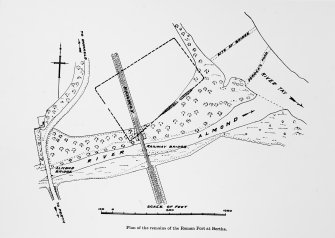 Photograph of an ink plan entitled 'Plan of the remains of the Roman Fort at Bertha.'