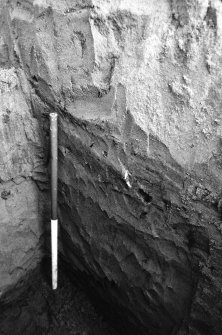 Excavation photograph : detail of west facing section, trench B.