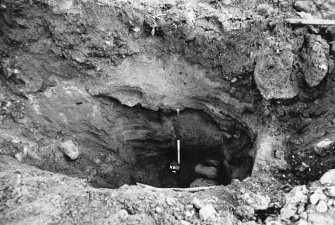 Excavation photograph : detail of stone wall foundations in trench A.