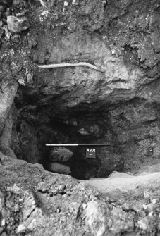 Excavation photograph : detail of stone wall foundations in trench A.