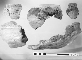 1,1 Pottery (Dimensions c300x230mm) carinated bowls (cf fig. 12,13) Cat. no. top L-R 1,15,18; bottom 17 (part), 12.  (All from R simisons collection).