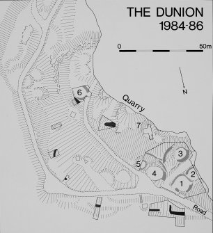 Dunion Hill 1984-6 excavation area plan.
