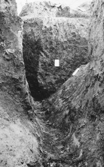 Excavation photograph. Outer Antonine ditch.
Copied from A O Curle photograph album MS/28/461.
Duplicate of ST/1921.