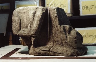 Post excavation photograph : carved stones found in North tower and Dunstaffnage Chapel.