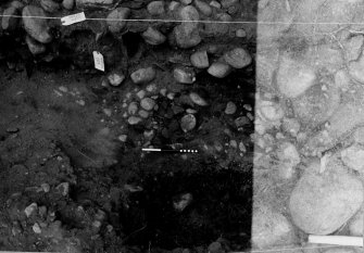 Excavation photograph : SW quadrant, cut 021 containing 025 and find 31.