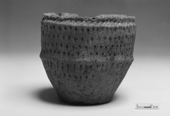 Post excavation photograph : food vessel from cist 5 (SF 28).