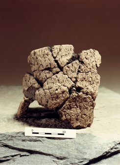 Post excavation photograph : food vessel 27, upturned.