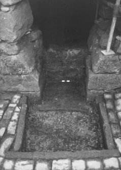 Craignethan Castle
Excavations 1984
Frame 30 - Fireplace and ash-pit almost fully excavated - from north