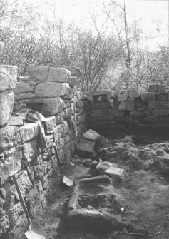 Craignethan Castle
Excavations 1984
Frame 37 - North side of basement, showing kiln and trough partially revealed - from west

