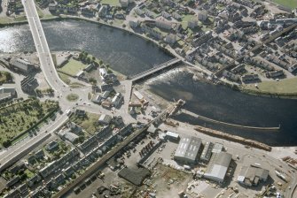 Aerial view of Inverness Rail Bridge under repair, looking W.