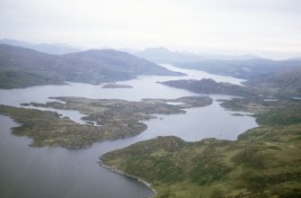 Aerial view of Oronsay, Risga and Carna, Loch Sunart, Wester Ross, looking E.