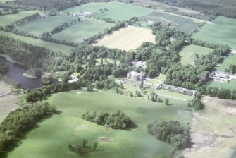 Aerial view of Skibo Castle and grounds with Loch Ospidale, East Sutherland, looking NW.  