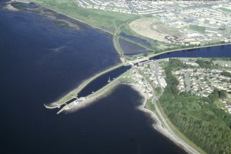 Aerial view of mouth of Caledonian Canal at Clachnaharry, Inverness, looking SE.