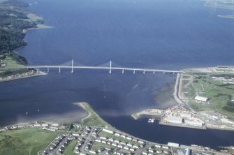 Aerial view of mouth of the River Ness and the Kessock Bridge, Inverness, looking NE.