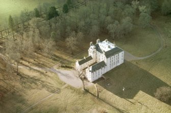 Aerial view of Castle Grant, Grantown-on-Spey, Strathspey, looking NW.