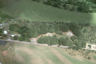 Aerial view of Balnauran of Clava Chambered Cairns, E of Inverness, looking NW.