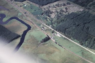 Aerial view of Achanalt village and station, Strath Bran, W of Contin, Easter Ross, looking NW.