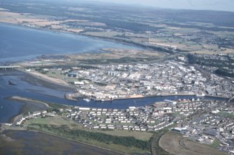 Aerial view of mouth of River Ness and Inverness Harbour, looking SE.