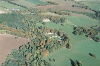 Aerial view of Fasque House and Walled Garden, Fettercairn, Aberdeenshire, looking NE.