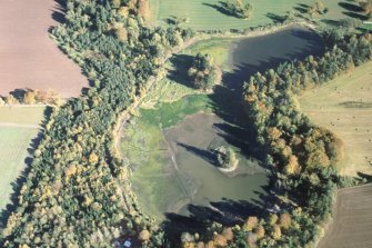 Aerial view of Fasque Lake, Fettercairn, Aberdeenshire, looking NE.