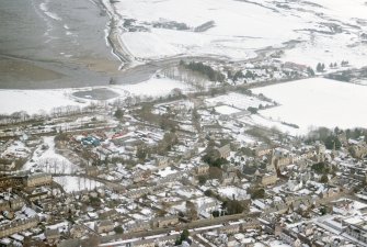 Aerial view of Tain burgh under snow, Easter Ross, looking NE.