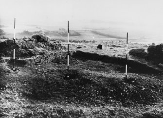 Braidwood: excavation photograph. 
Deep postholes at 4/A, 3/B, 2/C (left to right). D(16) was left at its socket stage.