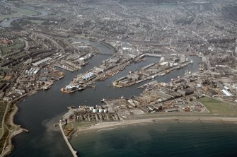 Aerial view of Aberdeen Harbour, looking SW.