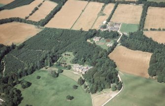 Aerial view of Fasque House and Home Farm, Fettercairn, Aberdeenshire, looking NW.