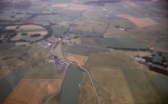 Aerial view of Fettercairn Distillery and Fettercairn Village, Aberdeenshire, looking SE.