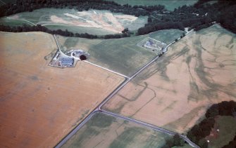 Aerial view of Stracathro Roman Camp and Fort, near Brechin, Angus, looking NNW.