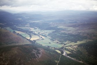 Aerial view of Abergeldie and Creag Ghuibhais, Deeside, Aberdeenshire, looking SW.