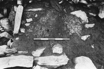 Excavation photograph : trench H - laid rubble L254, upright flags L253.

(see MS/682/120 for detailed description)
