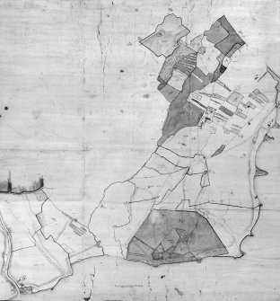 Dalmeny House.
Photographic copy of plan of the park and farms of Barnbougle and Dalmeny.  Mills shown down River Almond and Dalmeny Village.
Signed: 'Jameson Fect.'
Ink, colour wash. Scale 1 chain to 74 ft. 
NMRS Survey of Private Collections, Rosebery Drawings.
