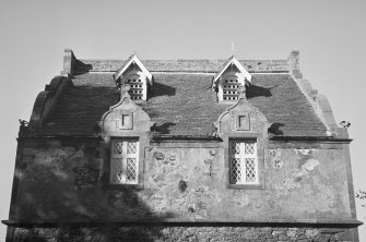 View of upper floor and attic level of entrance elevation, Johnstounburn House dovecot.