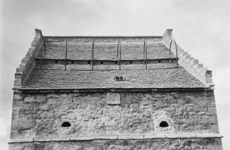 Detail of dovecot roof with crow-stepped gables, Wester Pencaitland Farm.