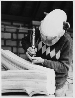 Elgin Cathedral Mason Working with Pneumatic Chisel AM/ARCH DH 5/85