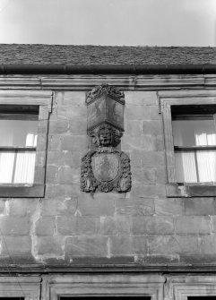 Detail of shield and sundial above door of 25 Kirkgate, Alloa.