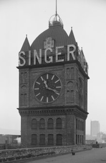 View of clock-tower at Singer's Sewing Machine Factory, Clydebank.
Demolished 15 March 1963.