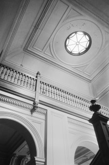 Interior view of Mayfield House showing hall ceiling from staircase.